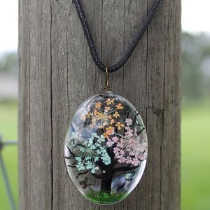 Blue & Black Leather Tree‎ Pendant 18” Necklace New